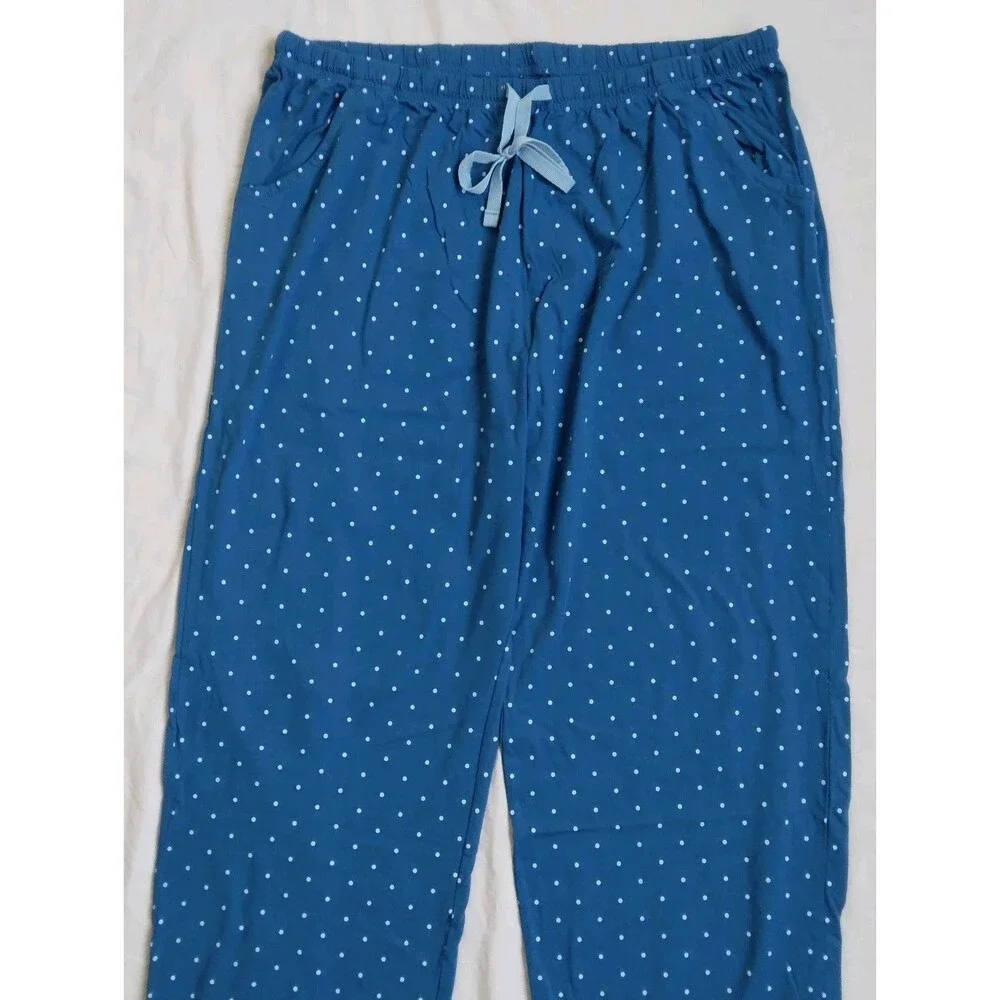 Pajamagram Set Blue Polka Dots Long Sleeve PJs 100% Cotton Women's Size Large